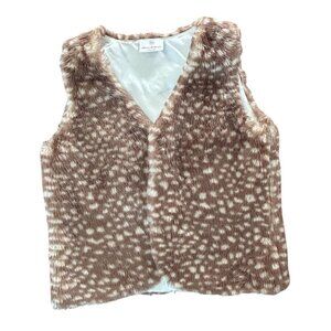 Hanna Andersson Girls Size 10 Animal Print Faux Fur Sleeveless Vest Satin Lined